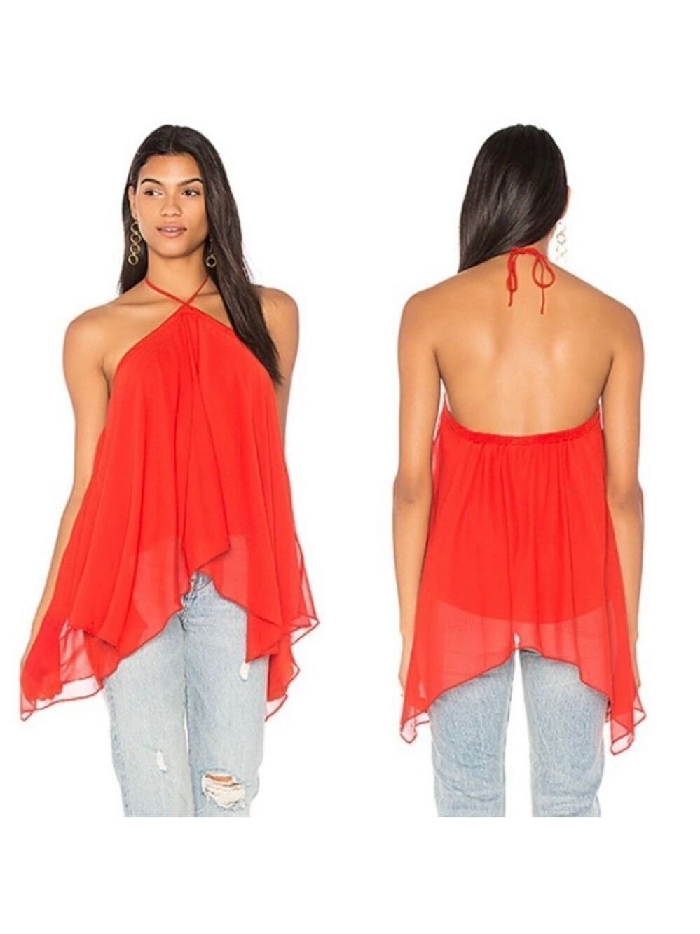 ALICE + Olivia red Tish asymmetrical halter top Sz M NWT